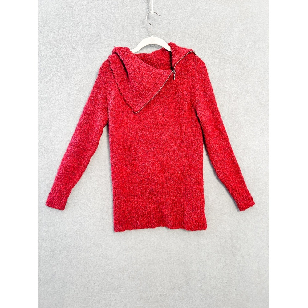 White House Black Market Red Boucle Asymmetrical Zip Sweater XS Long Sleeve